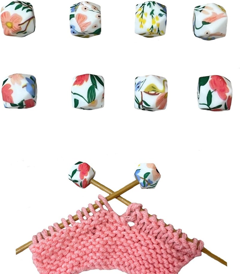 spansee 8 PCS Tropical Hexagon Print Knitting Needle Holders, Stitch Stoppers, Knitting Needle Point Protectors, Knitting Accessories fit Size 2.5-13 (3mm-9mm) Needles - Image 1